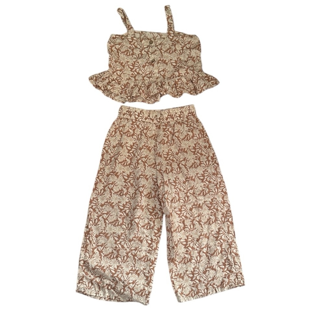 Girls Rylee + Cru Brown and Cream Floral Set